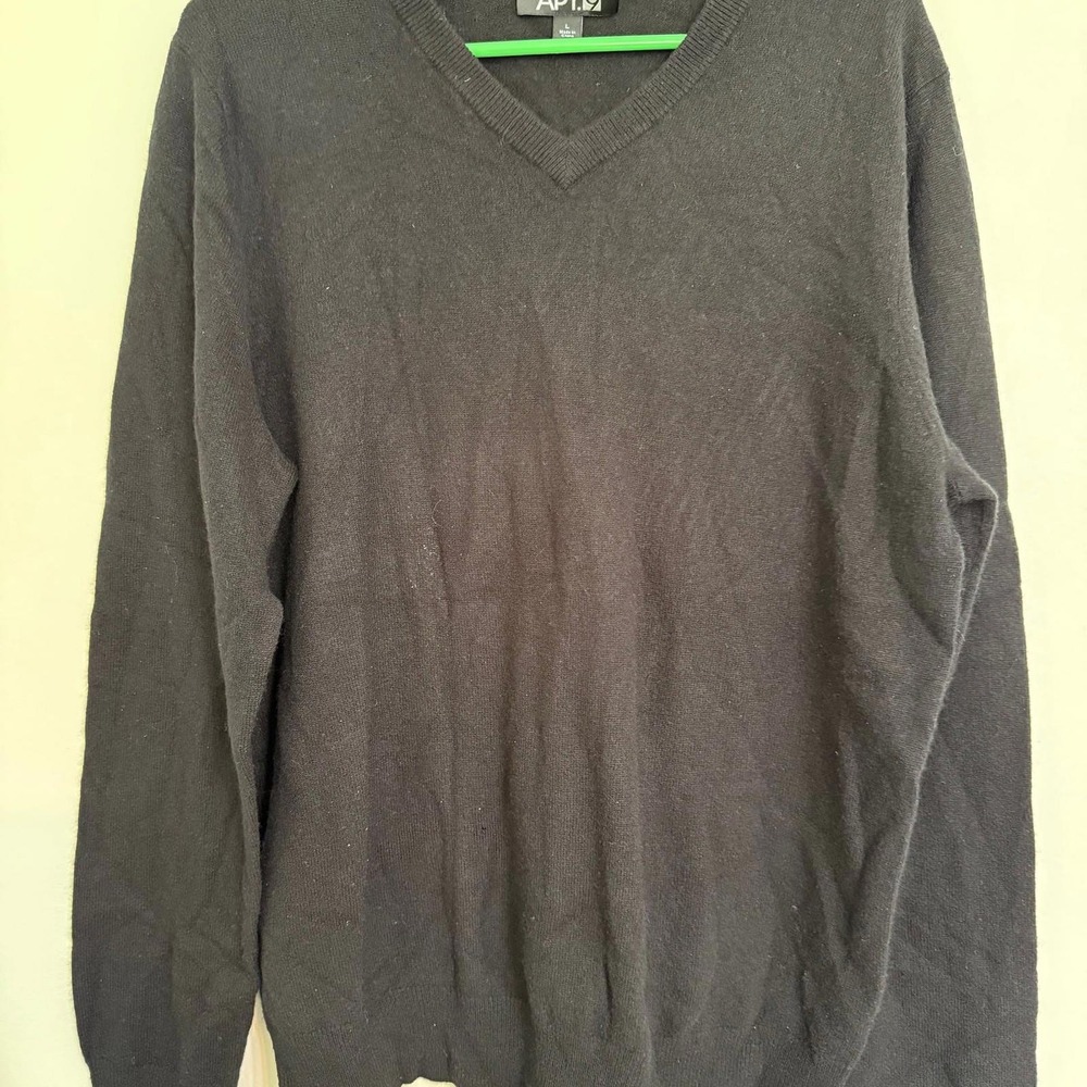 APT 9 100% Cashmere V-Neck Sweater Men's Large Black Soft‎ Pullover